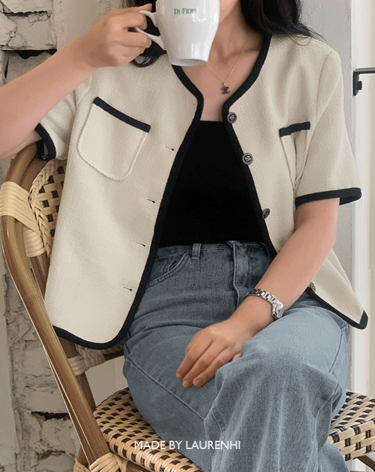 [예약주문][여름 하객룩 1등🏆1만장 돌파][Made Lauren]델리아 배색 트위드 반팔 숏 자켓 - 2 color