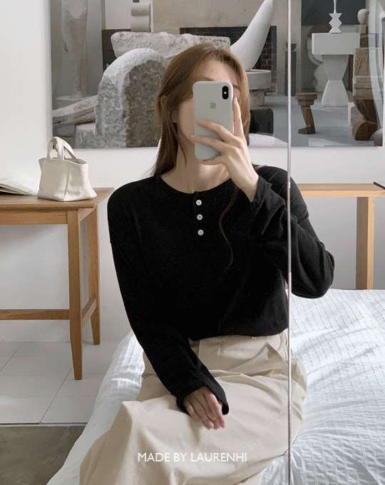 [Made Lauren]썸머 슬라브 버튼 긴팔 티셔츠 - 3 color