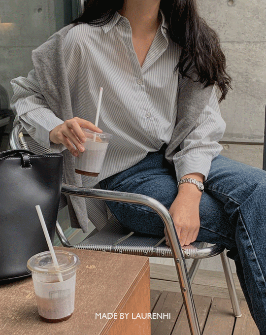 [Made Lauren]퍼즌 스트라이프 긴팔 셔츠 - 2 color