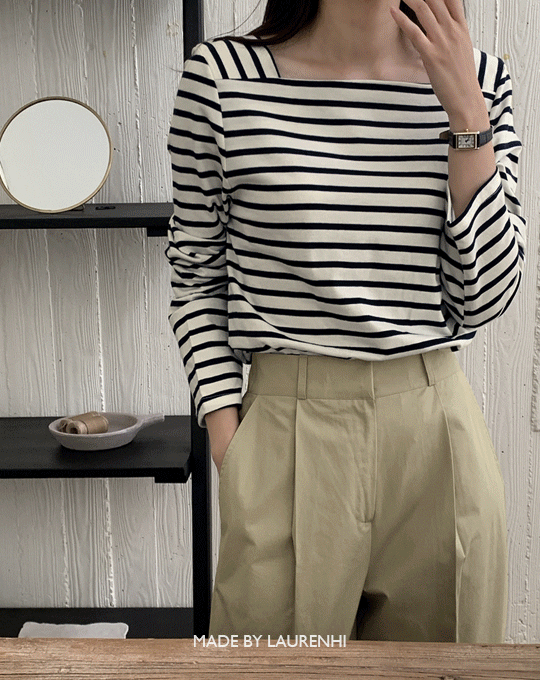 [Pre fall 10%][Made Lauren]네츠 스퀘어넥 스트라이프 긴팔 티셔츠 - 3 color