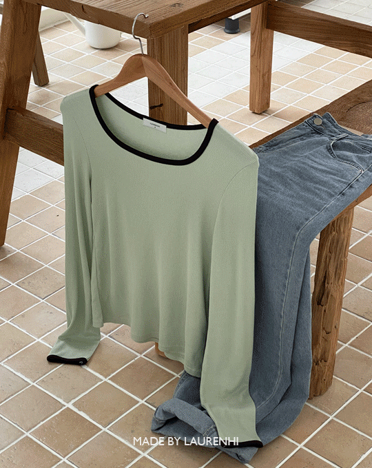 [Pre fall 10%][Made Lauren]레티 골지 스퀘어넥 배색 티셔츠 - 3 color