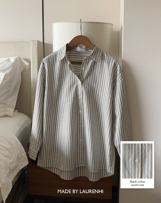 [Made Lauren]아펠 스트라이프 루즈핏 기모 셔츠 - 2 color
