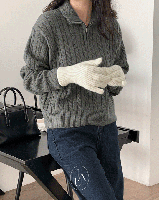 [Made Lauren]그랜파 케이블 카라 반집업 니트 - 3 color