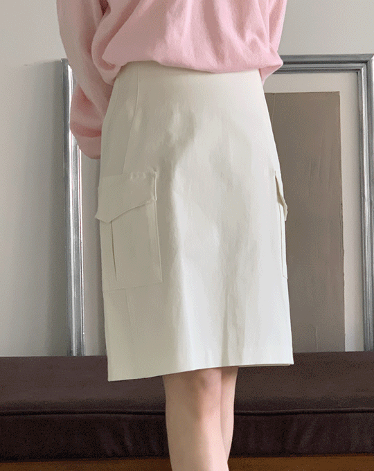 레플 뒷밴딩 포켓 H라인 미디 스커트  - 3 color