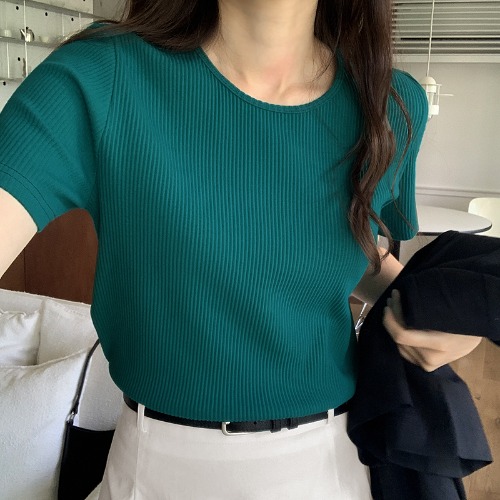 [Made Lauren]티나 골지 세미크롭 반팔 티셔츠 - 6 color