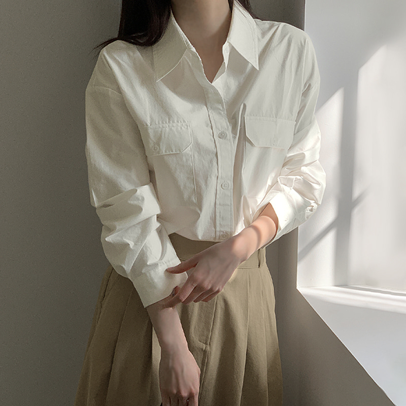 [봄🌷셔츠][Made Lauren]샤벳 버튼 포켓 루즈핏 코튼 셔츠 - 3 color